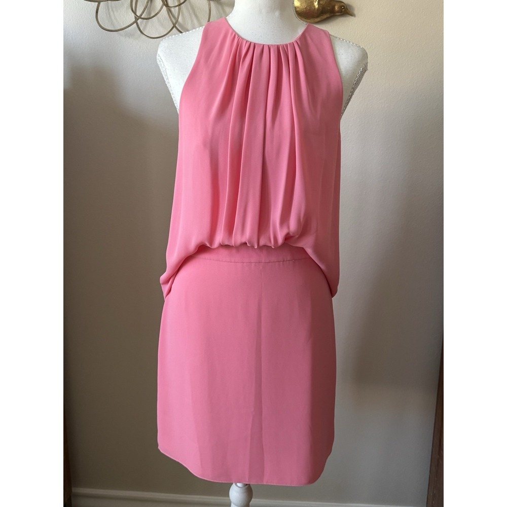 Halston Womens Dress Size 4 Pink Blouson Pleated Sleeveless Cocktail Mini